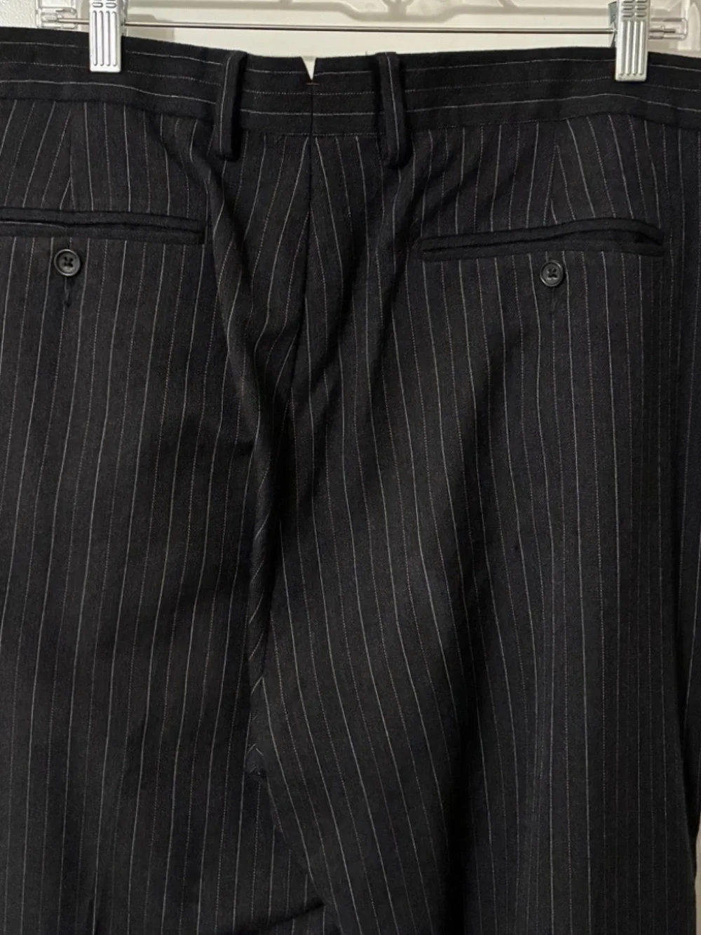 BANANA REPUBLIC MENS WOOL BLND DRESS PANT SZ 42 X 34 BLACK STRIPED FLAT FRONT
